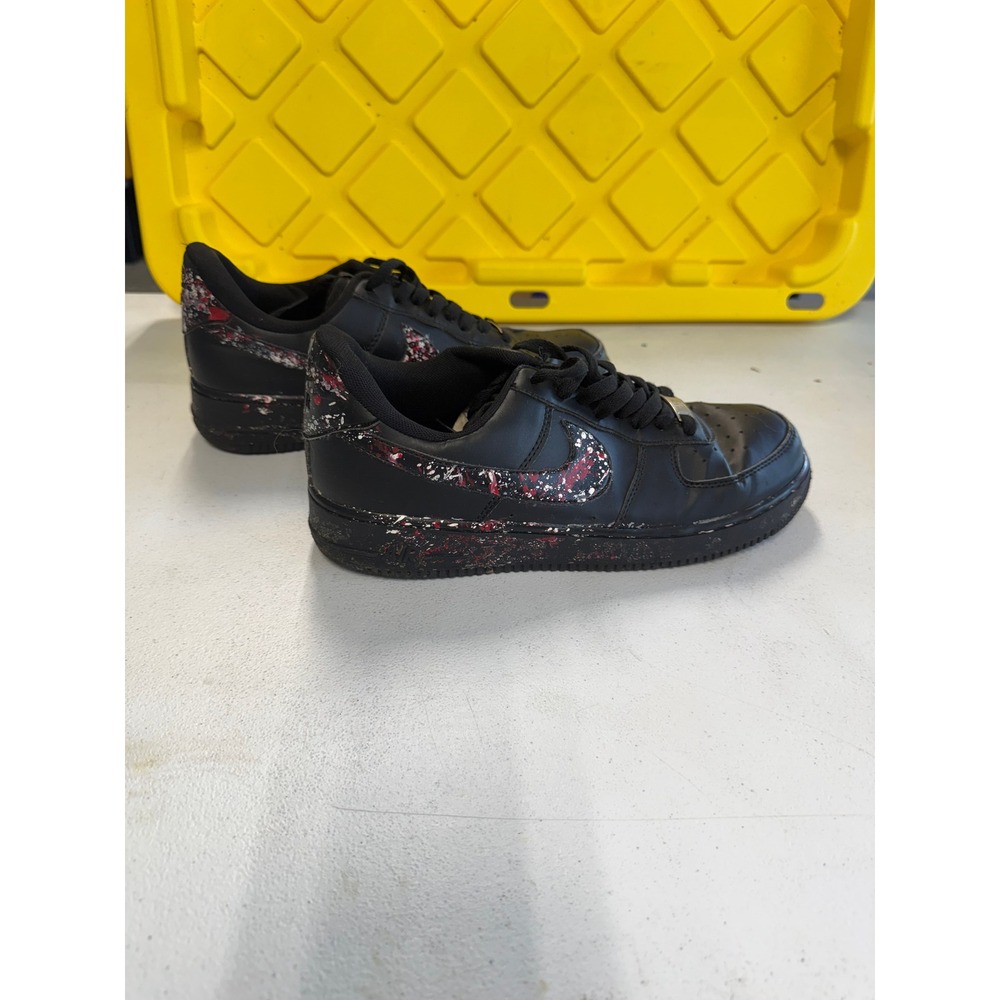 Nike Air Force 1 07 Low Mens 9.5 Black Red White Paint Splatter 315122-001